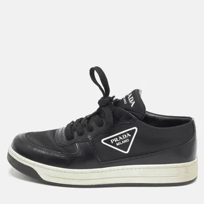 Pre-owned Prada Downtown Size 37.5 Black Nylon And Leather Low Top Sneakers