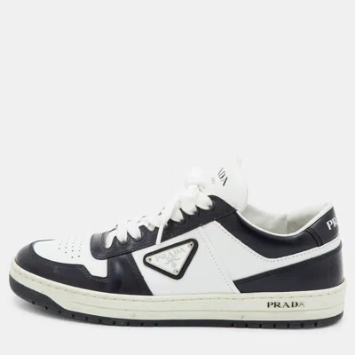 Pre-owned Prada Downtown Size 38.5 White/black Leather Low Top Sneakers