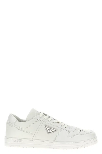 Prada Downtown Leather Sneakers In White