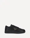Prada Leather Triangle-logo Sneakers In Black