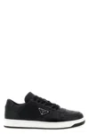 Prada Leather Sneakers With Perforated Toe Cap In Black