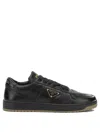 Prada Enamel-triangle Leather Sneakers In Black