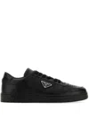 Prada Side Triangular Logo Low-cut Laced Casual Sneakers In Black