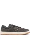 Prada Enamel-triangle Suede Sneakers In Ematite+piombo