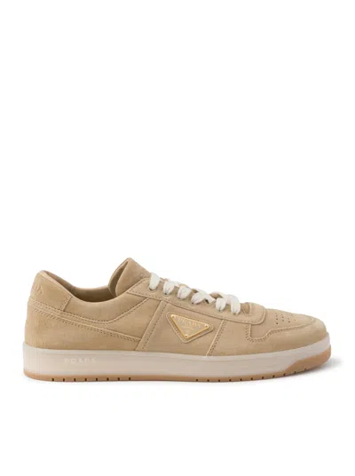 Prada Downtown Sneakers In Faded Suede In Brown