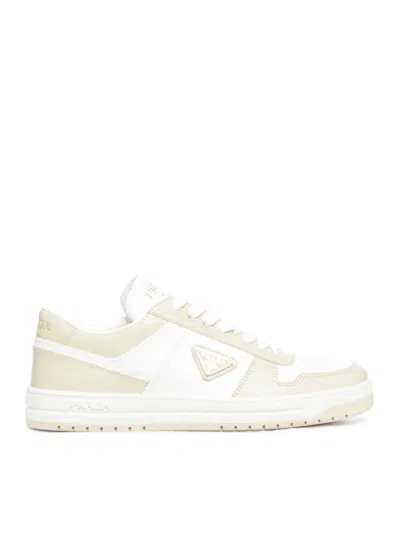 Prada Downtown Sneakers In Patent Leather In Nude & Neutrals