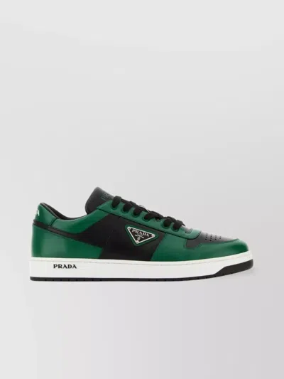 Prada Downtown Sneakers In Two-tone Leather In Green
