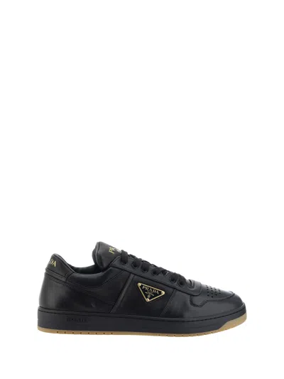 Prada Enamel-triangle Leather Sneakers In Multicolor