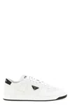 Prada White Calf Leather Bos Taurus Low Top Sneakers In White