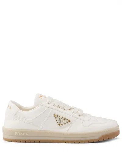 Prada Ivory Nappa Leather Downtown Sneakers In Neutral