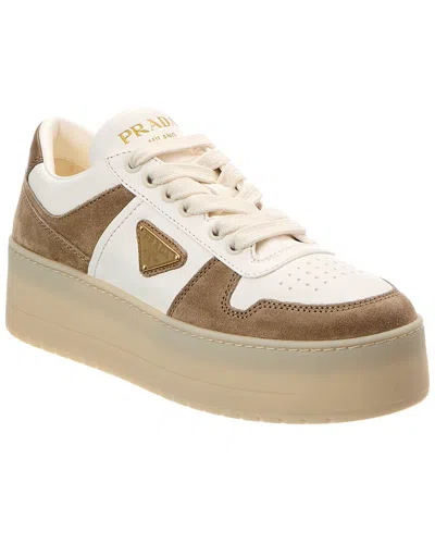 Prada Downtown Suede & Leather Platform Sneaker In White