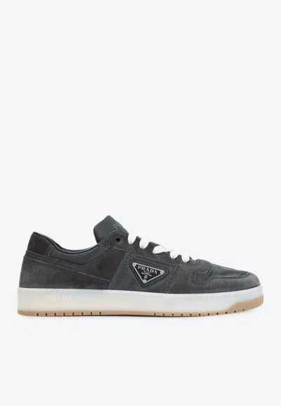 Prada Downtown Suede Low-top Sneakers In Gray
