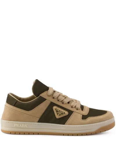 Prada Downtown Suede Re-nylon Sneakers In Neutral