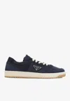 Prada Downtown Eyelets-detail Suede Sneakers In Blue