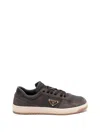 Prada Enamel-triangle Suede Sneakers In Gray