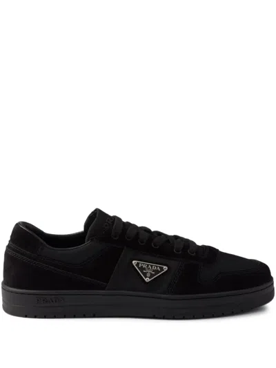Prada Downtown Triangle-logo Suede Sneakers In Black