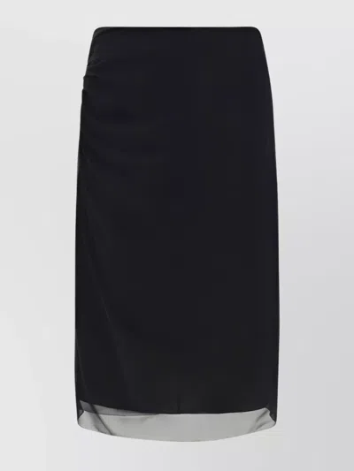 Prada Draped Asymmetrical Hem Flared Skirt In Black