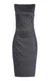 Prada Draped Stretch-wool Midi Sheath Dress In Grey