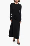 Prada Draped Viscose Dress With Front Split In Black
