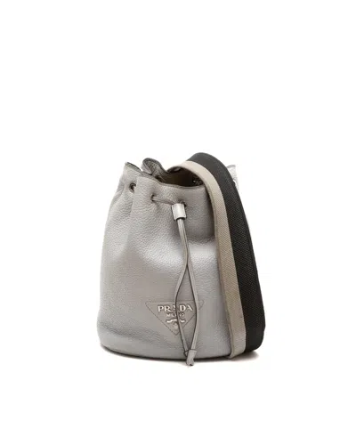 Pre-owned Prada Drawstring Bucket Bag In Grey