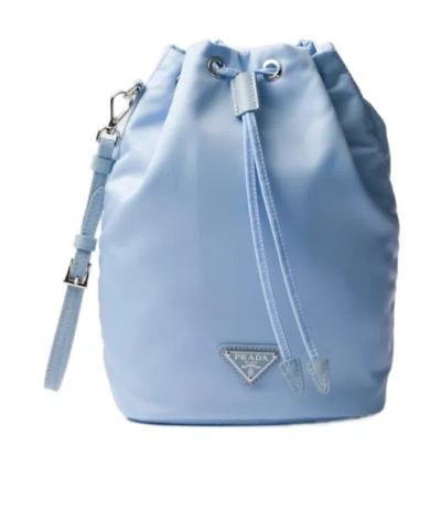 Prada Drawstring Bucket Bag In Light Blue