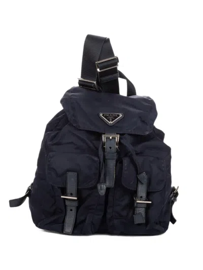 Pre-owned Prada Drawstring Buckle Backpack In Blue