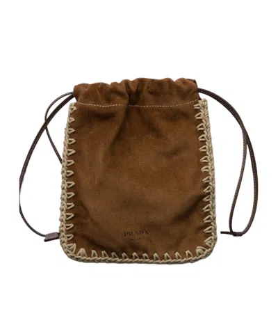 Prada Drawstring Cell Phone Bag In Brown