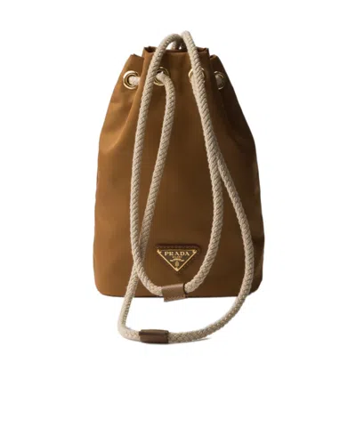 Prada Drawstring Clutch In Brown