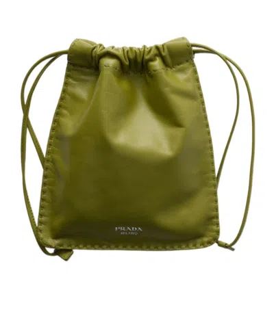 Prada Drawstring Clutch In Green