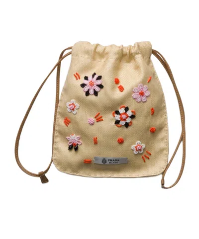 Prada Drawstring Clutch In Neutral