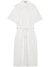 Prada Womens White Waist-tie Short-sleeve Cotton-poplin Midi Dress In White