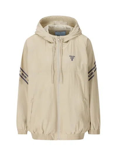 Prada Drawstring Hooded Jacket In Green