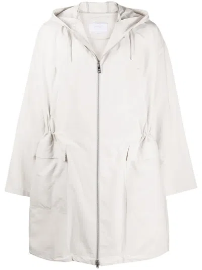 Prada Drawstring Hooded Parka In Neutrals