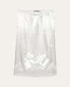 Prada Drawstring Lace Trim Satin Midi Skirt In F0009 Bianco