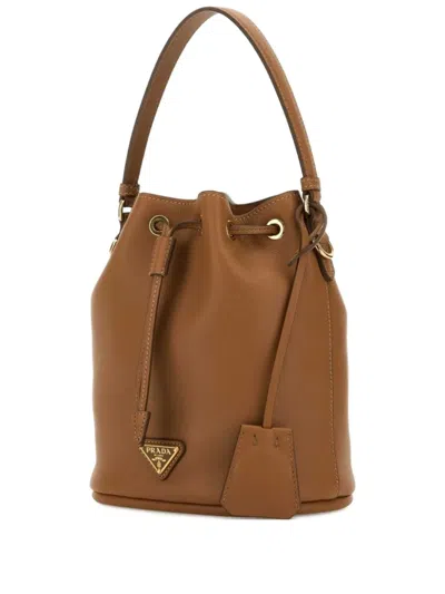 Prada Drawstring Leather Bucket Bag In Brown
