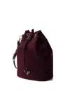 Prada Drawstring Metal-logo Bucket Bag In Red