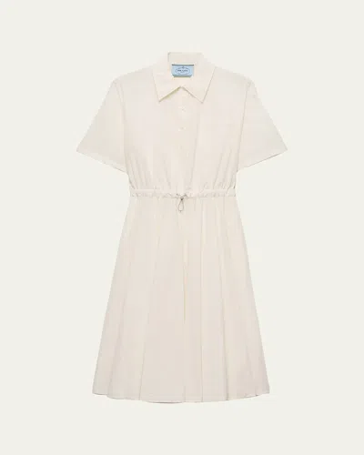 Prada Drawstring Pleated Midi Dress In Neutral