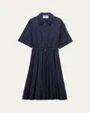 Prada Drawstring Pleated Midi Dress In F0008 Bleu
