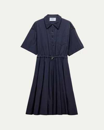 Prada Drawstring Pleated Midi Dress In Navy