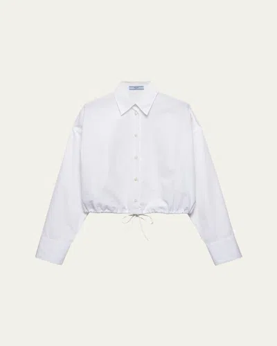 Prada Drawstring Poplin Shirt In Bianco