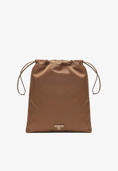 Prada Drawstring Pouch Bag In Sand