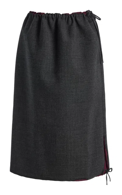 Prada Drawstring Raw-edge Cotton Midi Skirt In Gray