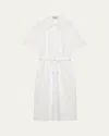 Prada Womens White Waist-tie Short-sleeve Cotton-poplin Midi Dress In F0009 Bianco