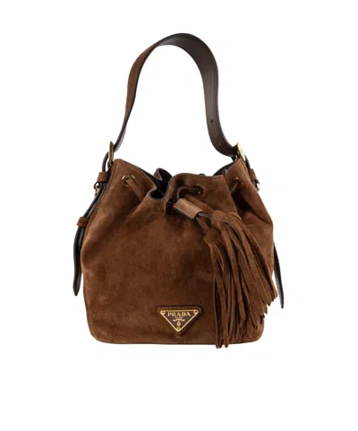 Prada Drawstring Shoulder Bag In Brown