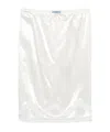 Prada Drawstring Lace Trim Satin Midi Skirt In White