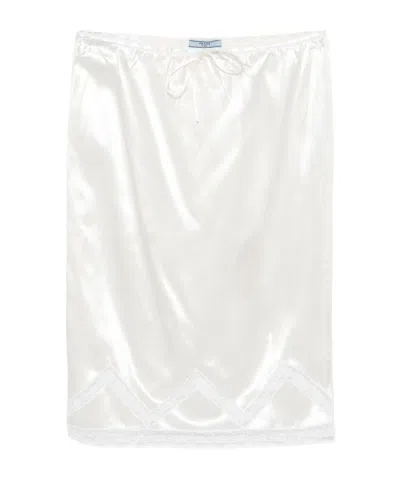 PRADA PRADA DRAWSTRING SATIN MIDI SKIRT