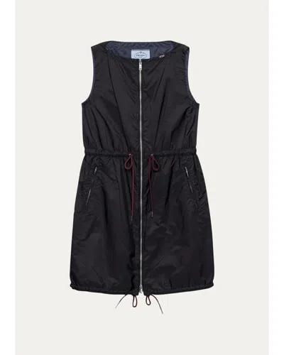 Prada Drawstring Sleeveless Mini Dress In Nero