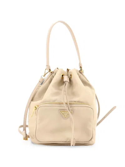 Pre-owned Prada Drawstring Tessuto Small Bucket Bag In Neutral