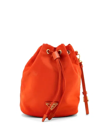 Pre-owned Prada Drawstring Tessuto Small Bucket Bag In Orange