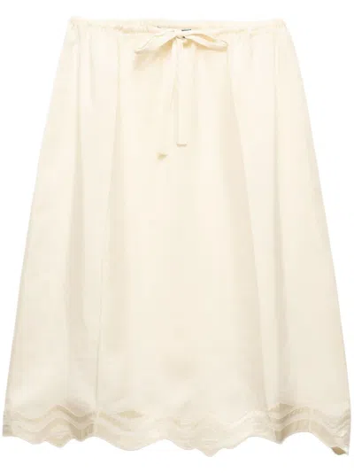 Prada Embroidered Silk Habutai Skirt In Vanilla
